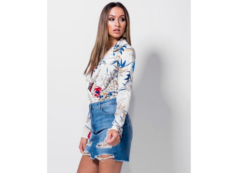 Impress O Floral Sexy V Pesco O Mulheres Tops Uma Pe A Blusa Bodysuits