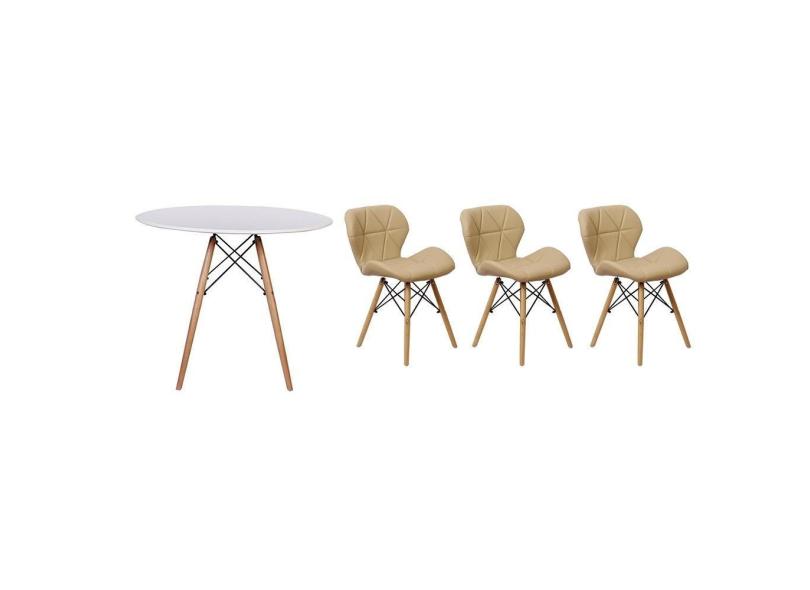 Kit Mesa Jantar Eiffel 90Cm 03 Cadeiras Slim Nude O Melhor