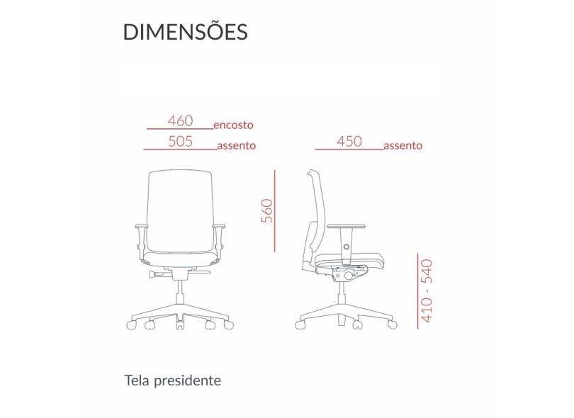 Cadeira Presidente Brizza NR 17 Tela Back System Braço 3D Assento