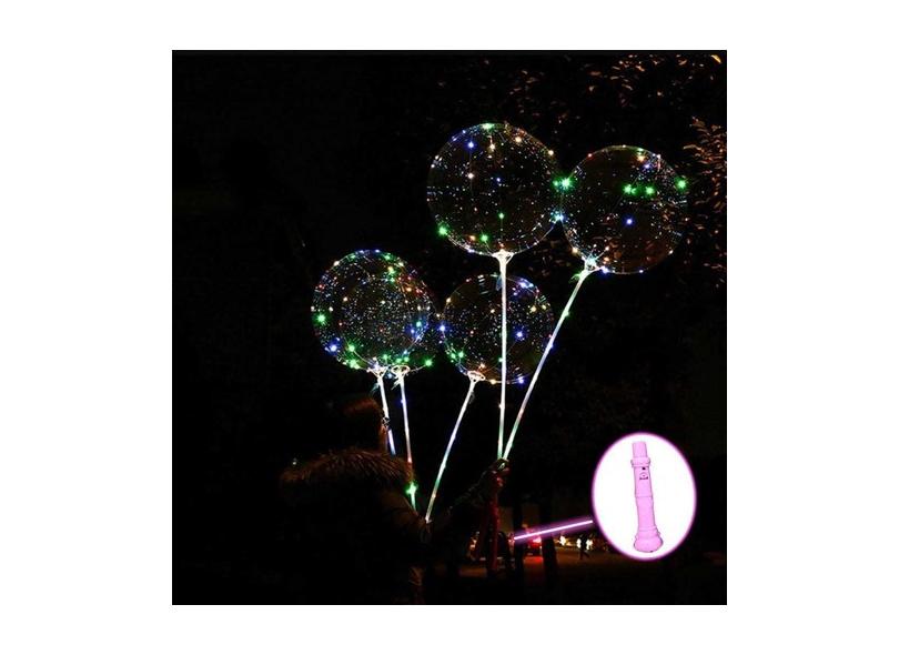 5 Balão Led Bubble Transparente Brinde Vareta Pilha Festa B em Promoção