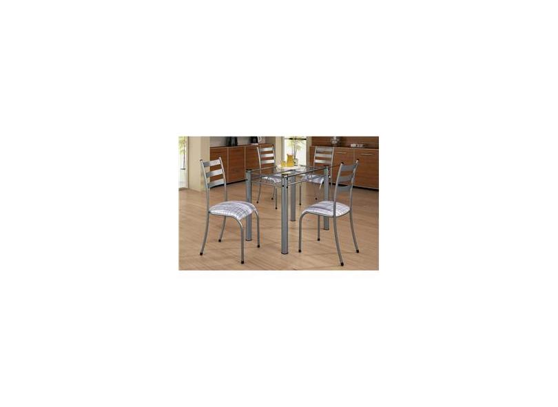 Conjunto Mesa Tampo Vidro Retangular Cadeiras Prata Ipanema