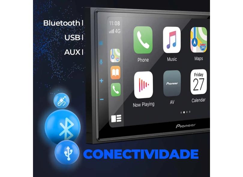 Central Multimídia Pioneer 2 Din DMH Z6380TV 6 8 TV USB Wifi Bluetooth