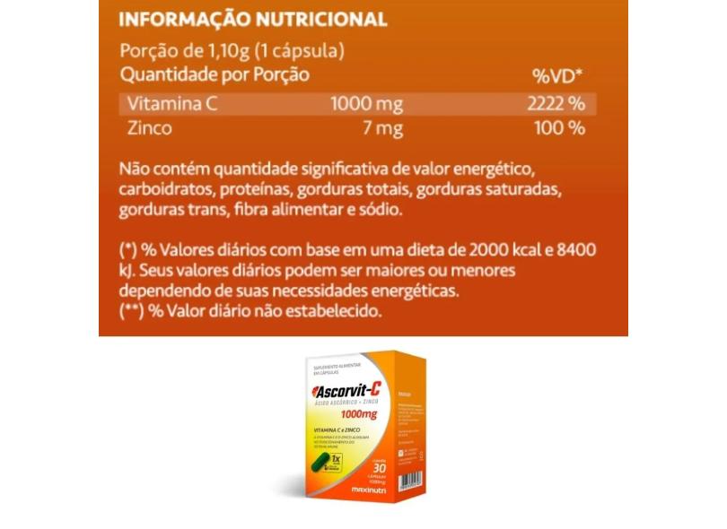 Ascorvit C Vitamina C E Zinco C Psulas Maxinutri O Melhor Pre O