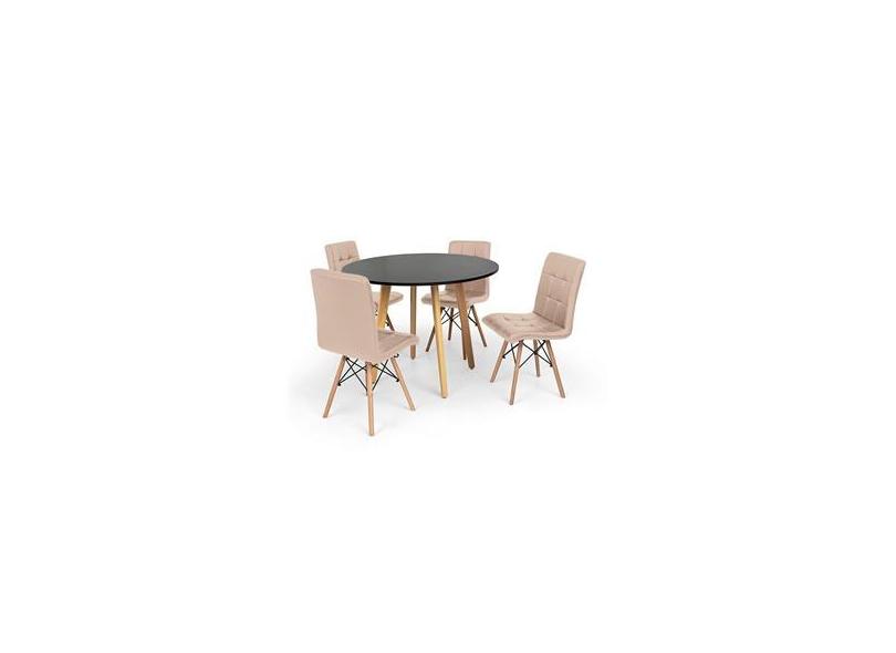 Conjunto Mesa De Jantar Laura 100cm 4 Cadeiras Eiffel Gomos Nude