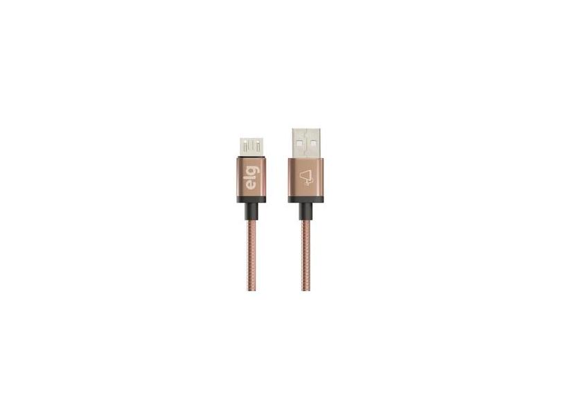 Cabo Micro Usb ELG Pedestais 12W 1 Metro Blindado Inox Alumínio Dourado