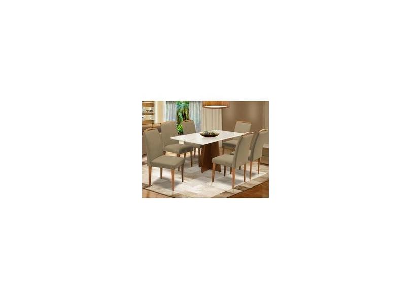 Conjunto Mesa Leticia 1 60 M Off White 6 Cadeiras Keli Aveludado Nude