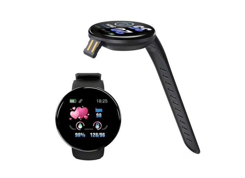 D18 relógio inteligente redondo smartwatch feminino relógio à prova d