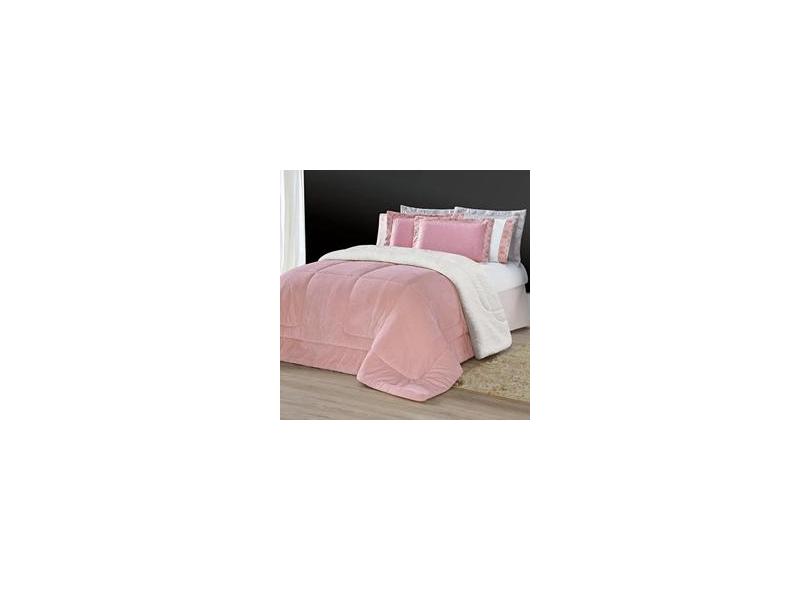 Coberdrom Plush Rosê C Sherpa Palha Extra Macio Casal King o