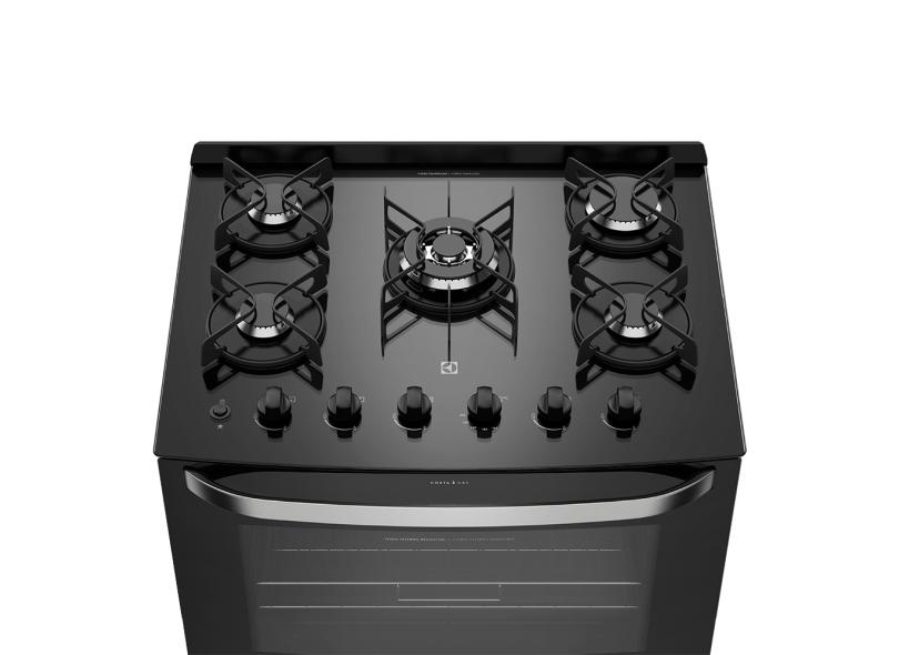 Fogao 5 Bocas Preto Dako Glass Com Mesa Em Vidro Temperado E Acendimento Automatico