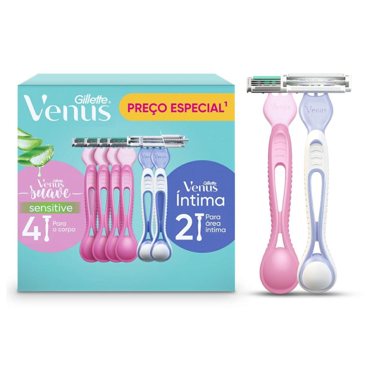 Imagem de Kit Gillette Venus 4 Aparelhos Descartáveis Para Depilar Sensitive + 2 Intima