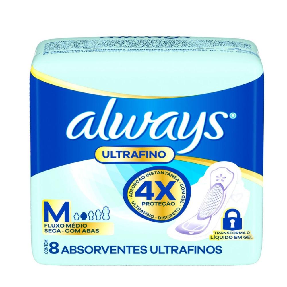 Imagem de Absorvente Always Ultrafino M Cobertura Seca com Abas 8 Unidades