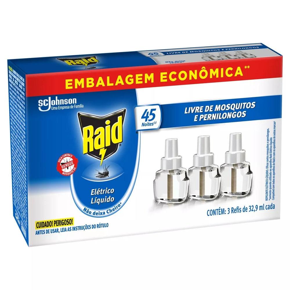 Inseticida Raid Elétrico 45 Noites 3 Refil 32,9ml