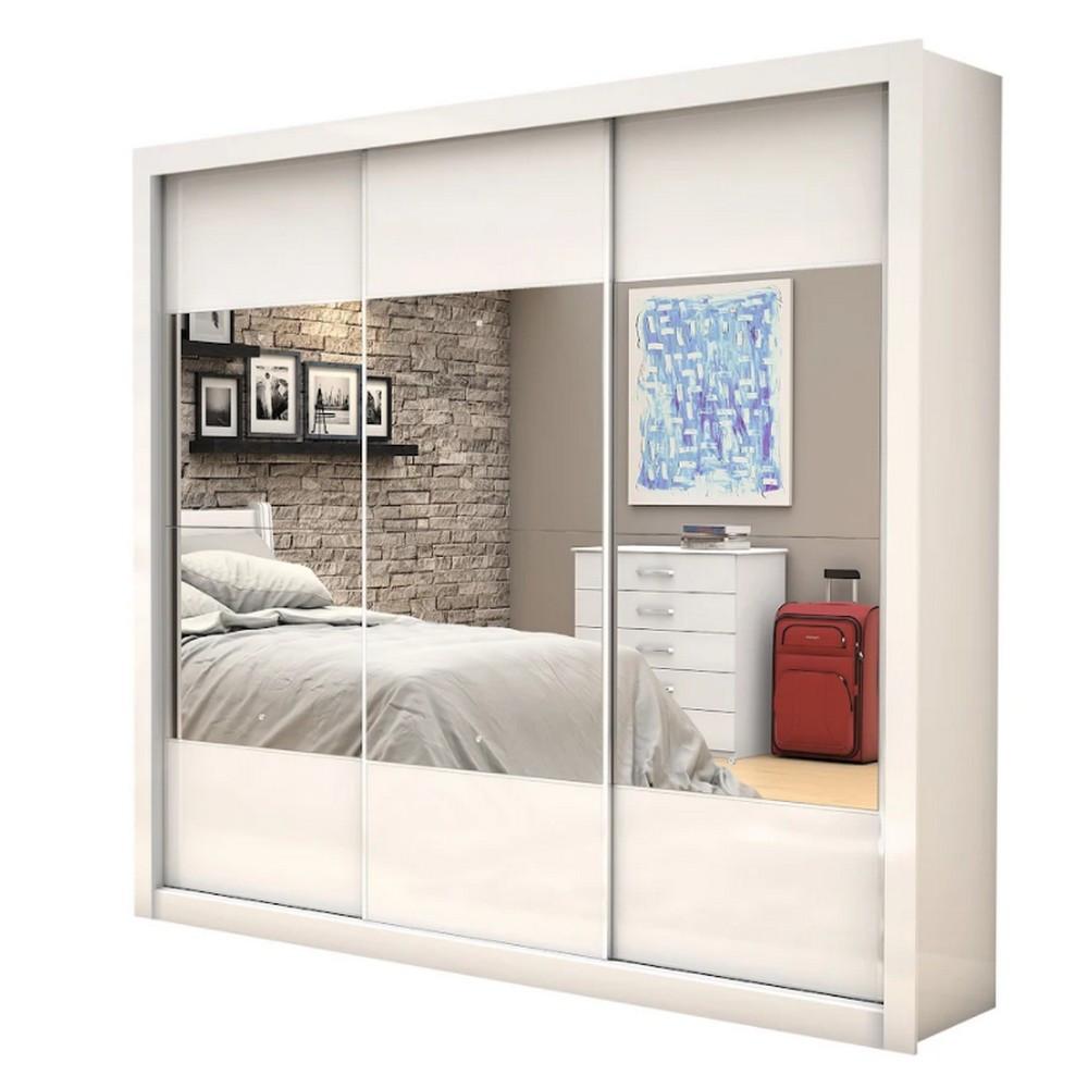 Imagem de Guarda Roupa Casal Califórnia 3 Portas e 4 Gavetas com Espelho Carioca Móveis - Branco