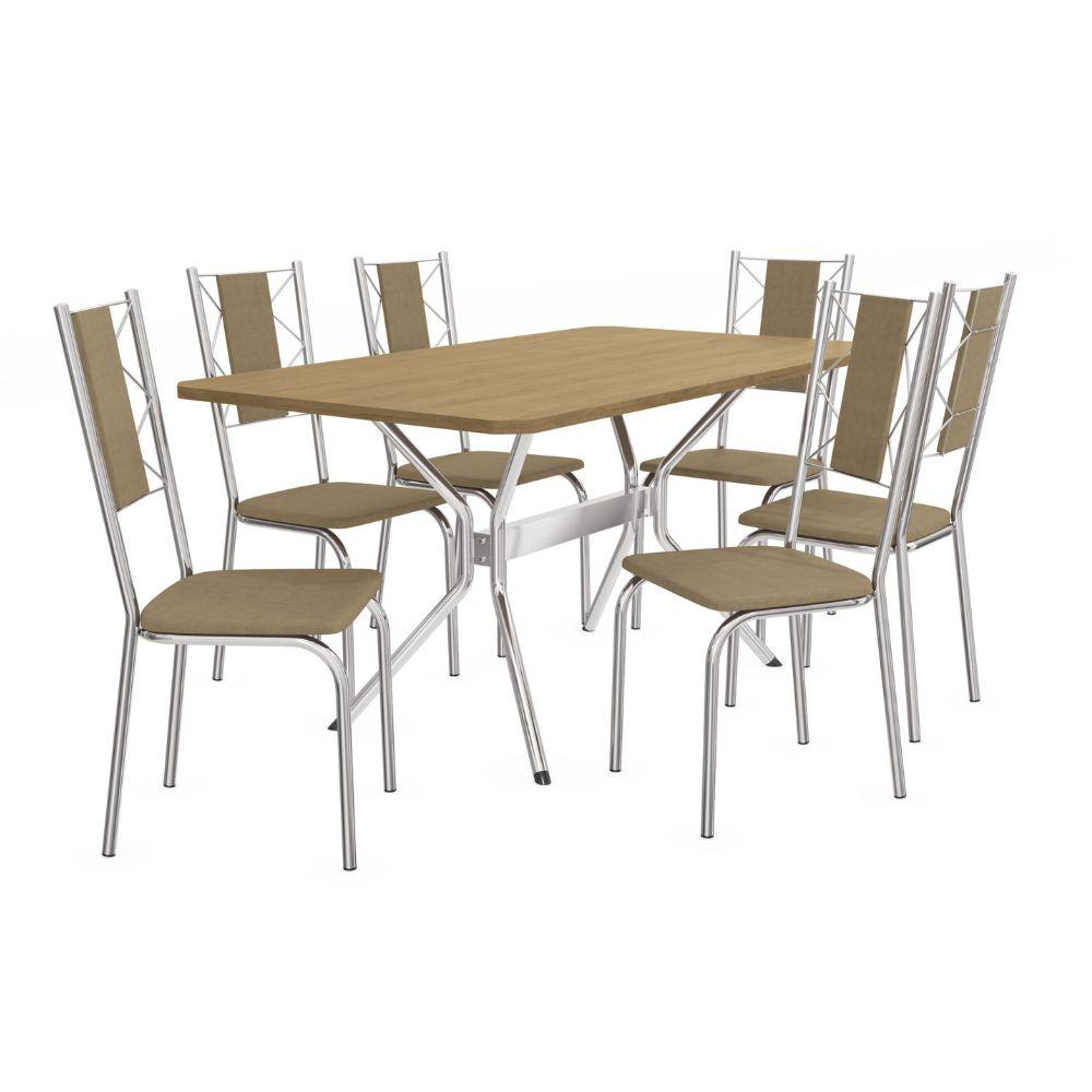 Conjunto de mesa 1,60m 6 cadeiras cromadas Kappesberg - Nogueira/Cromado