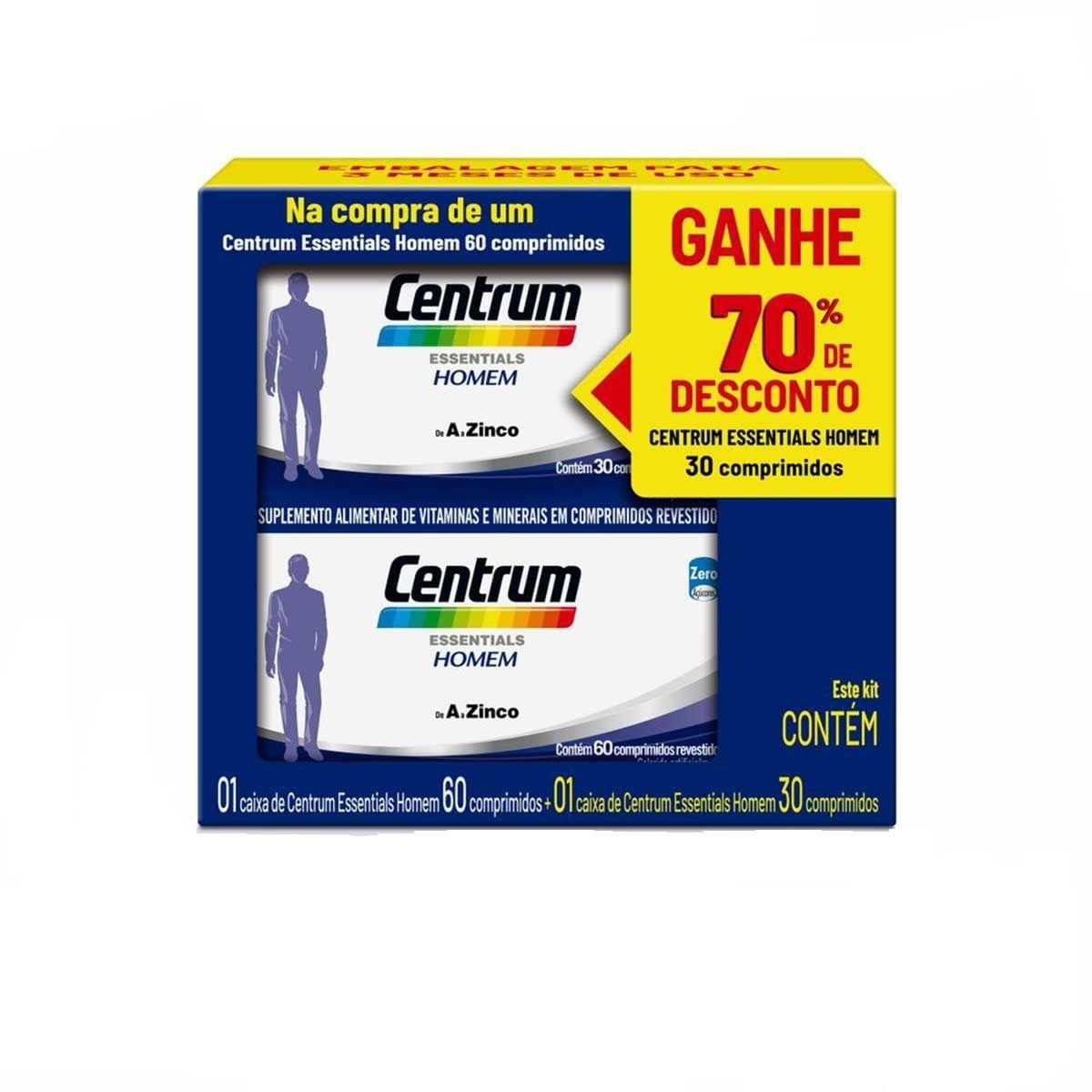 Centrum Essentials Homem 60 Comprimidos + Centrum Essentials Homem 30 Comprimidos Kit Centrum Essentials Homem 60 Comprimidos + 30 Comprimidos 70%Off