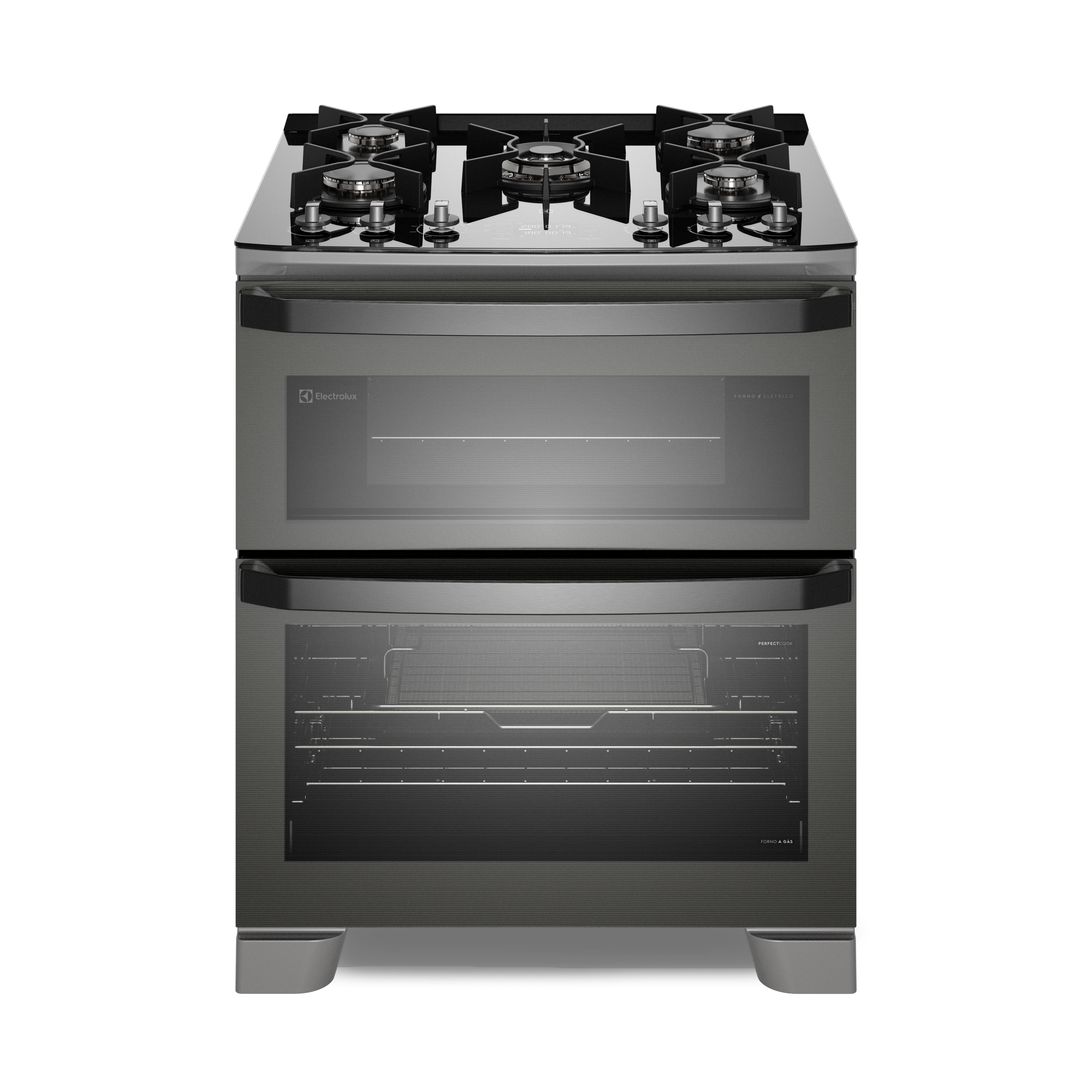 Imagem do produto Fogão 5 bocas Electrolux Cinza Expert Função Air Fryer, 2 Fornos, Grill e Timer (FE5AD) 220V