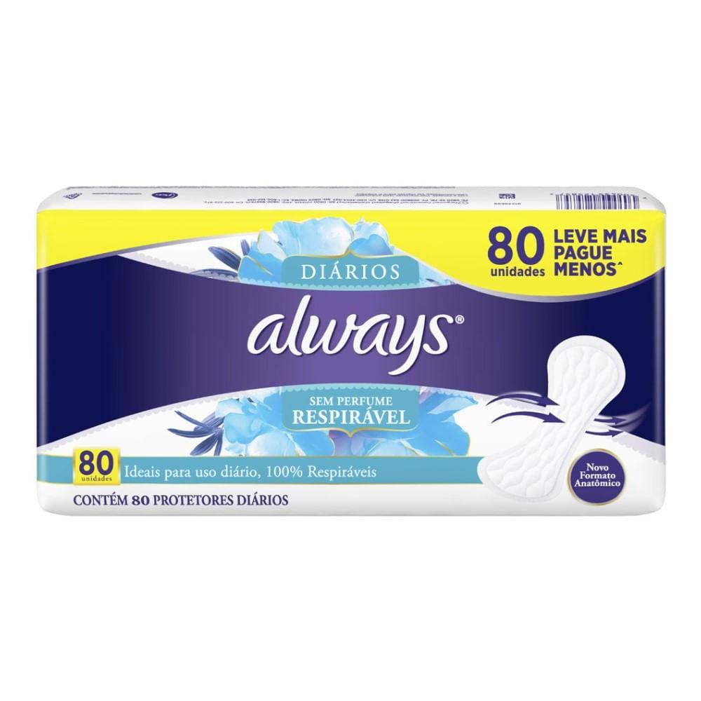 Imagem de Protetor Diário Always Respirável Sem Perfume 80 unidades