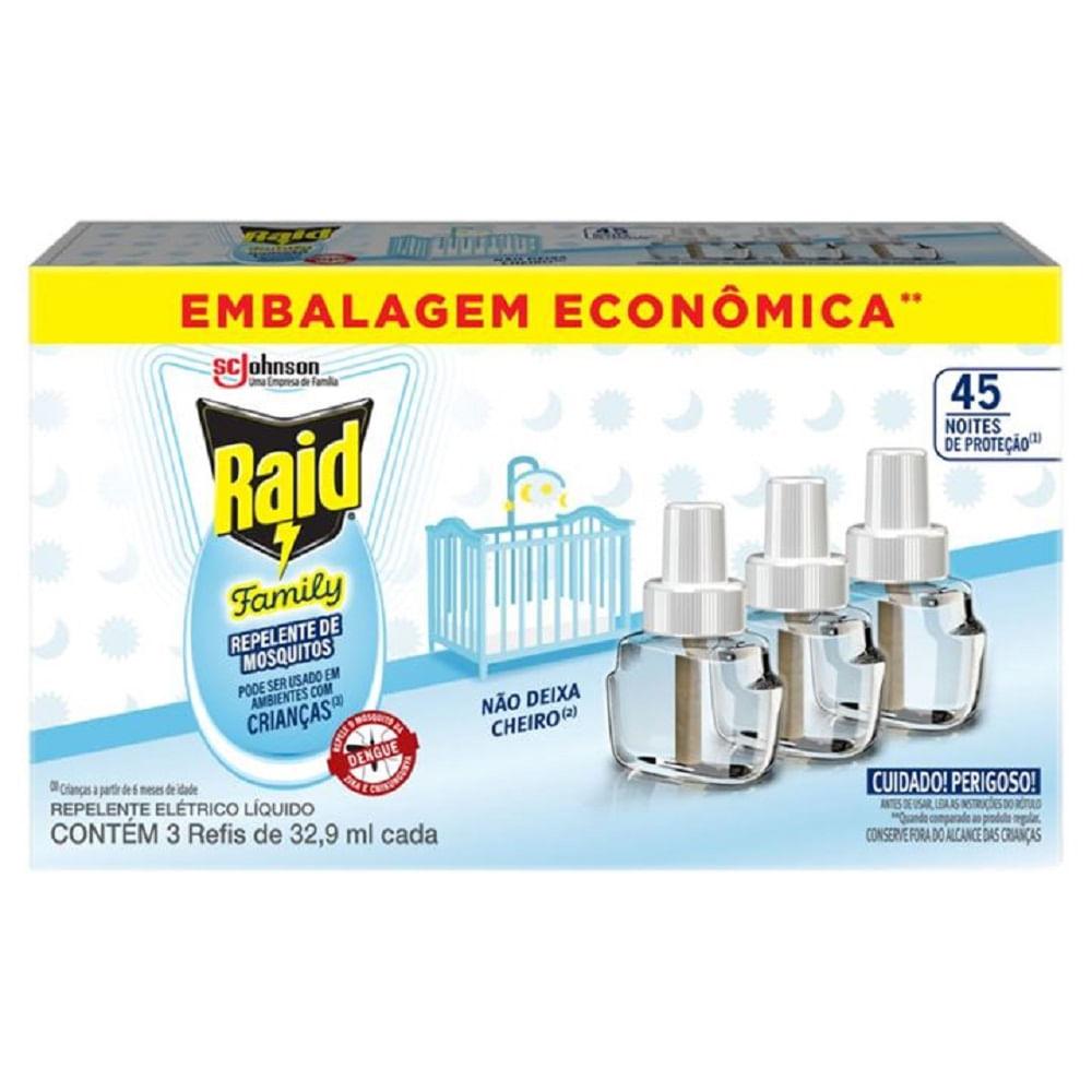 Inseticida Raid Elétrico Family 45 Noites 3 Refil 32,9ml