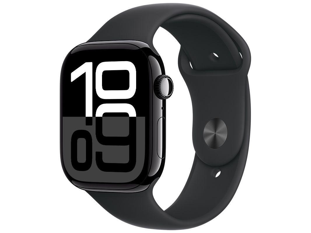 Imagem do produto Apple Watch Series 10 MWWE3LW/A Caixa Alumínio 42mm Preto Brilhante - Esportiva Preto S/M
