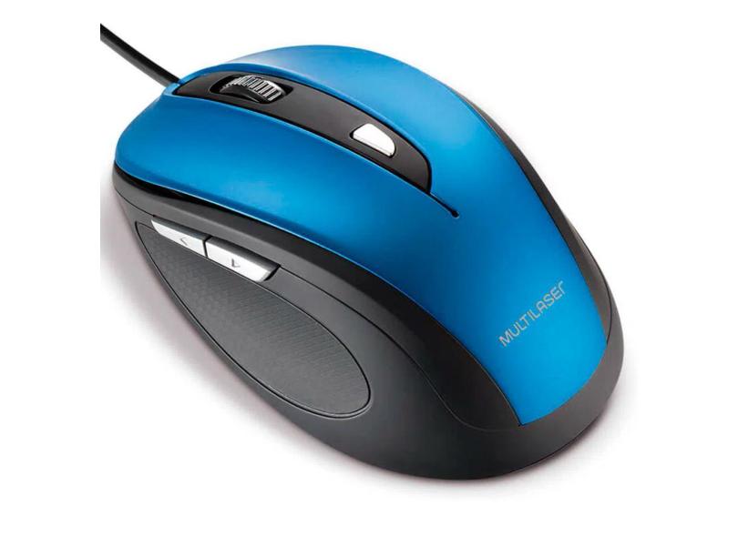 Mouse Multilaser Confort MO244 - 1600 DPI - 6 Botões - Preto e Azul