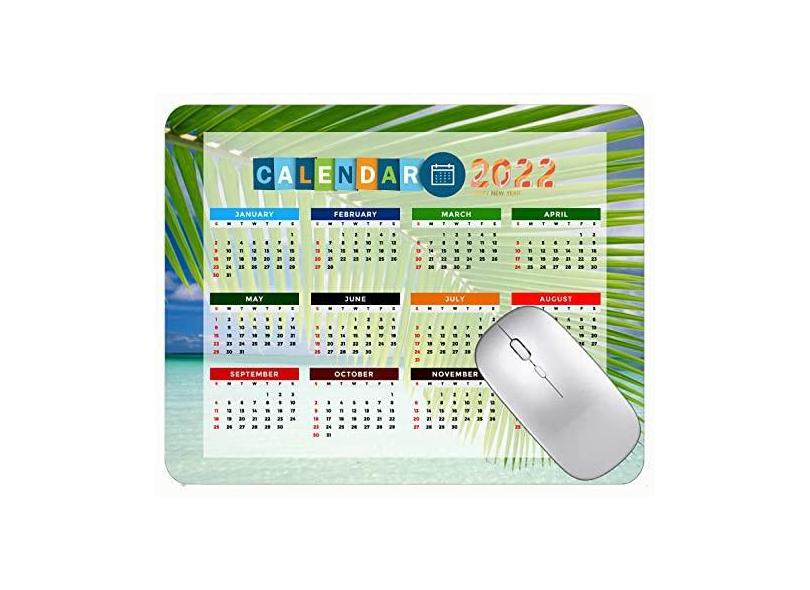 Mouse pad 2022 calendário com feriados, mouse pads de praia com ilha do mar do Caribe com bordas costuradas