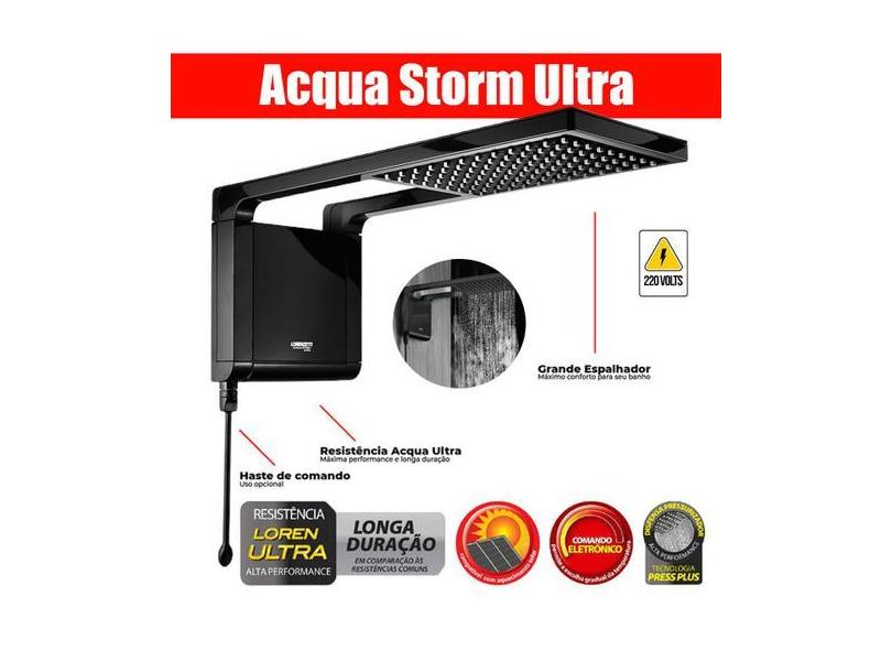 Ducha Ou Chuveiro A Gas Elétrico Lorenzetti Black Acqua Storm Ultra 22