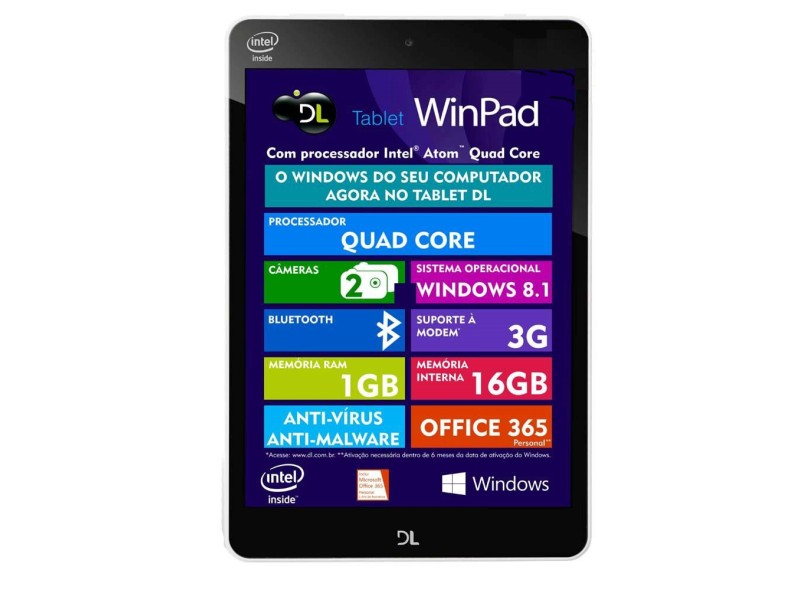 Tablet DL Eletrônicos 16.0 GB TFT 7.8 " Windows 8.1 Winpad