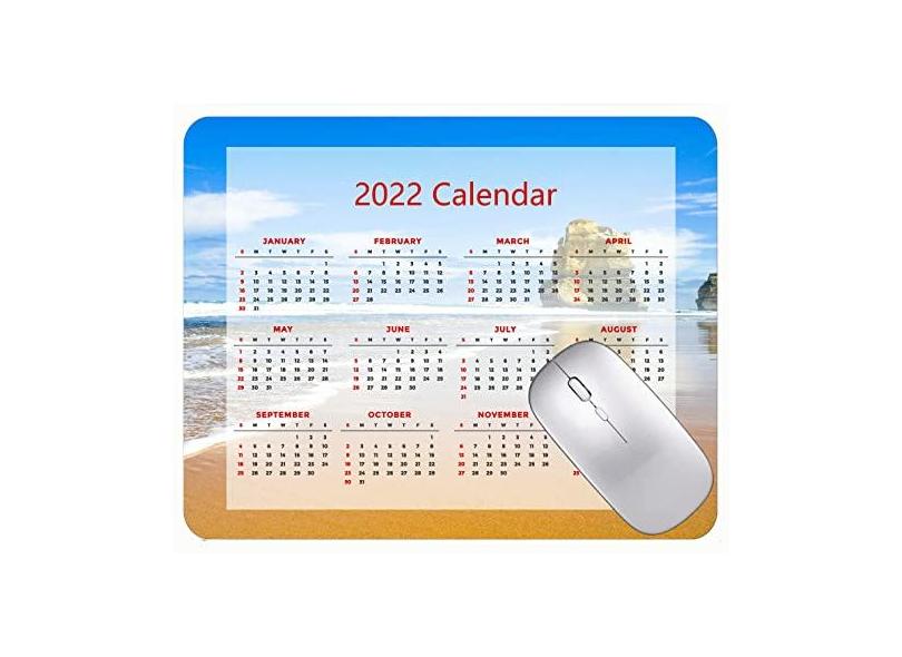 Mouse pad de calendário 2022 para jogos, mouse pad rochas, praia e ondas