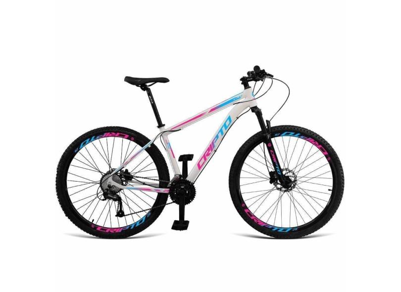 Bicicleta Aro 29 Cripto 21 Marchas Freio Disco E Suspensão - 21&quot; Branco-Azul E Rosa