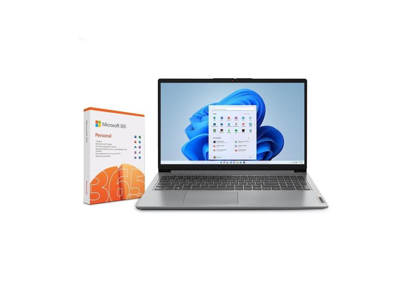 Notebook Lenovo IdeaPad 1 com processador Intel Core i3 4GB 256GB SSD Tela 15.6" Intel UHD Graphics e Câmera 720p + Microsoft 365 Personal 1TB 