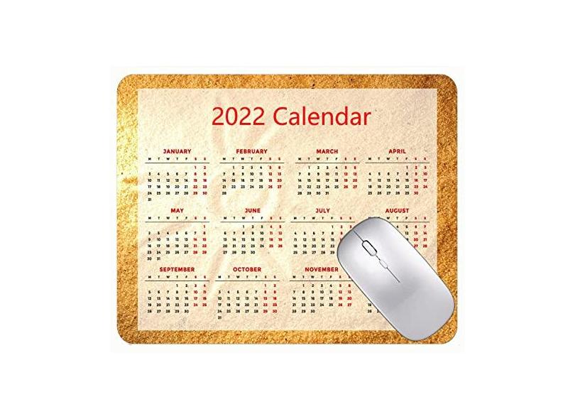 Mouse pad com calendário 2022 com bordas costuradas, mouse pad preto para jogos, sol e areia