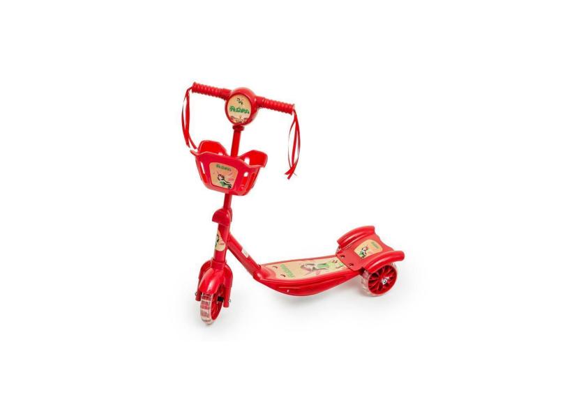 Patinete 3 Rodas Infantil Musical Com Luzes E Cesta Flora Vermelho