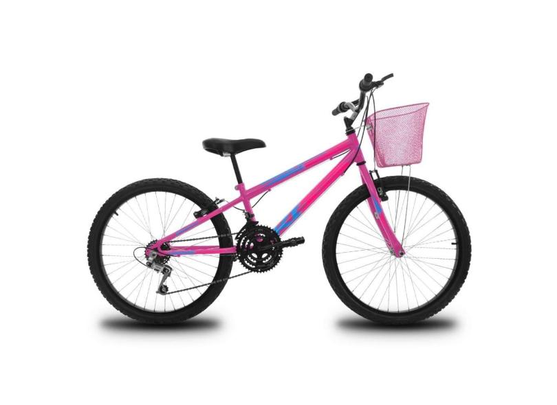 Bicicleta Infantil Aro 24 KOG Feminina 18 Marcha 3x8 Velocidades com Cestinha para Meninas Pink Azul e Rosa