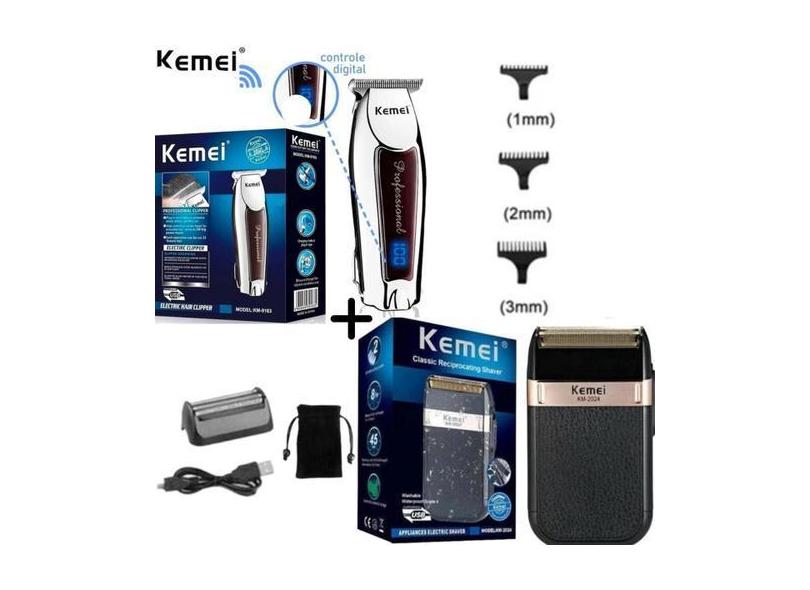 KIT Cabeleireiro PRÓ Máquininha KEMEI 9164 + 2024 moderno - AL