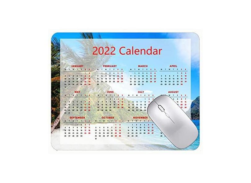 Mouse pad para jogos com calendário 2022, mouse pad para jogos Filipinas praia, mar palmeira, tapete com bordas costuradas