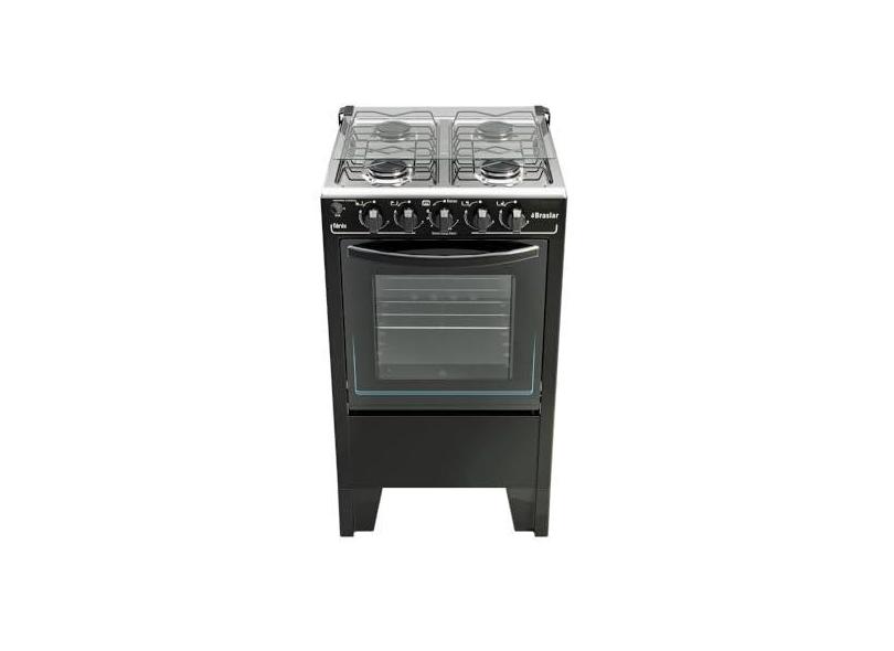 Fogão 4 Bocas a Gás Braslar Fenix Plus com Acendimento Automático e Forno 46,3L Preto - Bivolt
