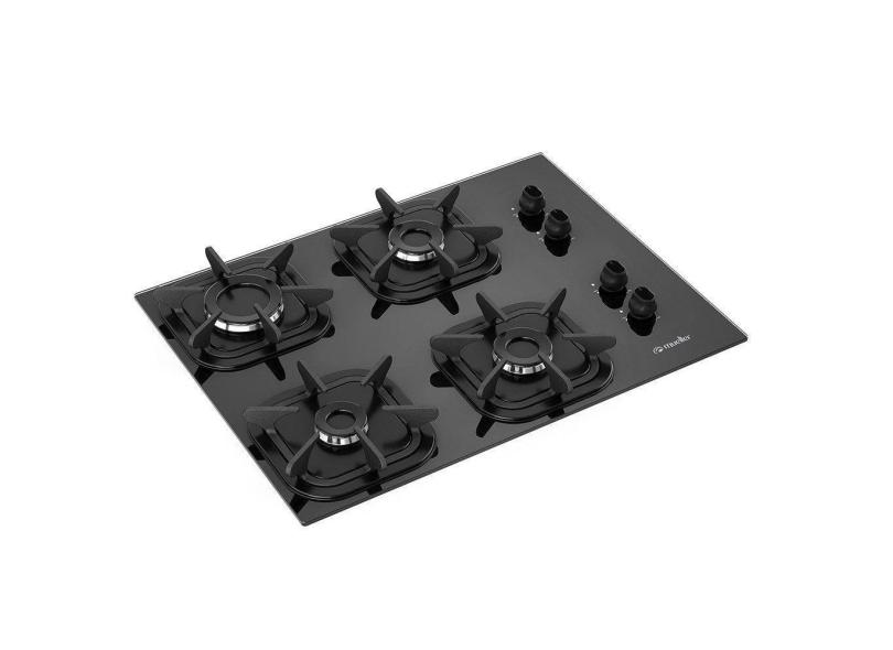 Cooktop 4 Bocas A Gás Mueller G4 Com Mesa De Vidro Temperado Preto Bivolt