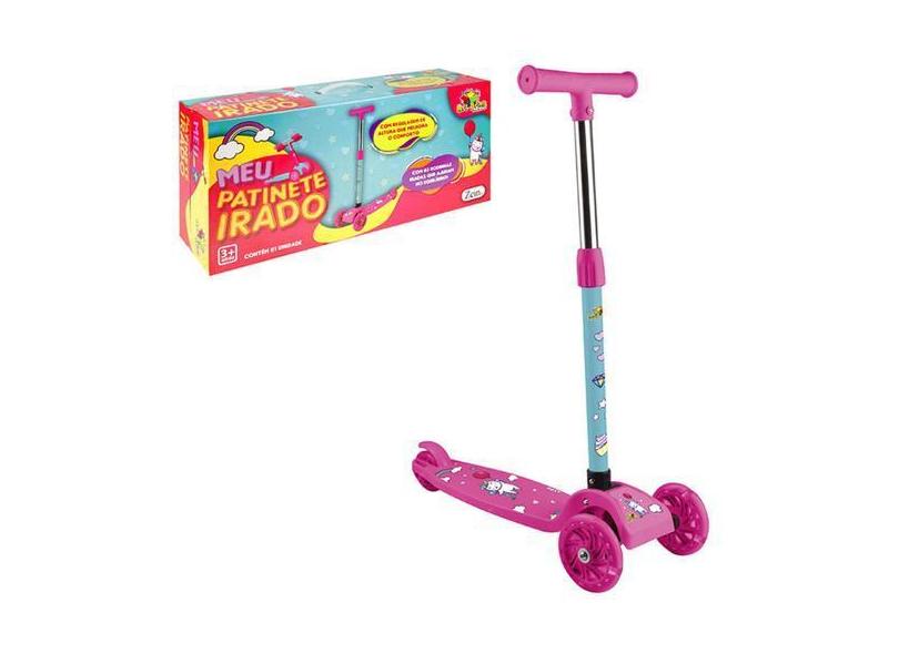 Patinete Irado Infantil Unicórnio 40Kg Rosa 3 Rodas C/ Luzes - Art Bri