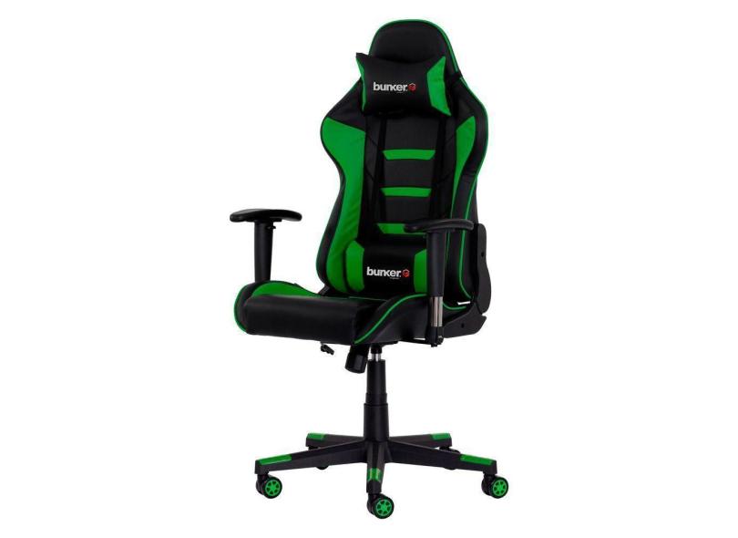 Cadeira Gamer Reclinável Giratória Preta C/Verde Ajustável