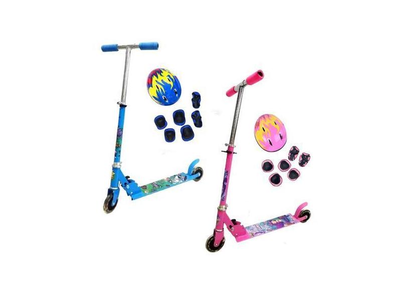 Patinete Infantil Metal 2 Rodas 40Kg + Capacete Kit Proteção - Pop Bri