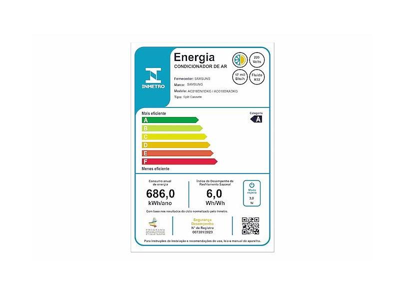 Ar-Condicionado Split Cassete Samsung Wind Free 17000 BTUs Inverter Controle Remoto Quente/Frio F-CAC-018DN1DK