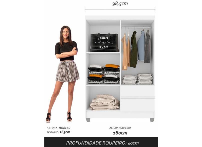 Guarda-Roupa Solteiro 4 Portas 2 Gavetas Lohaine Móveis Arapongas