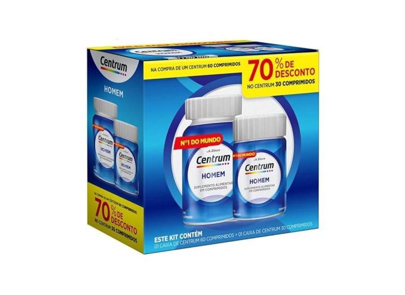 Centrum Homem, Multivitamínico Adulto, Suplemento Vitamínico com Vitamina B12, Vitamina D, Ferro e Zinco, Leve 90 Comprimidos e Pague 60