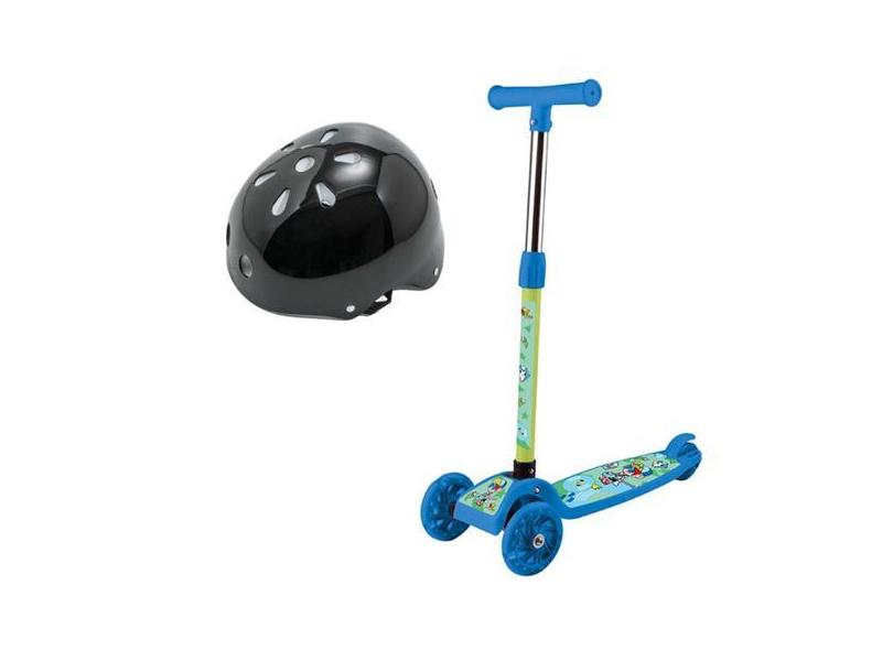 Patinete Criança Até 40Kg Azul Irado Led Com Capacete Menino - Art Bri