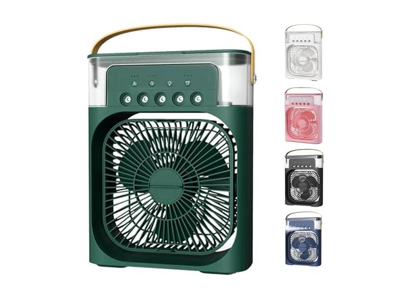 Ventilador Portátil 3 Em 1 Mini Ar Condicionado Umidificador E Climatizador Com LED Tanque De Água De 600ml 3 Velocidades De Vento E Pulverizador de 5 Furos 4 Cores Disponíveis (VERDE)