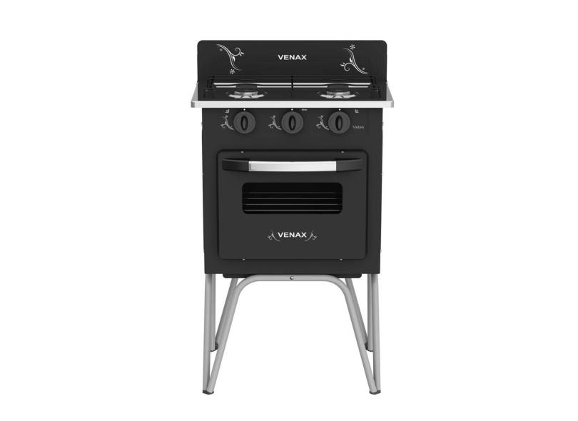 Fogão A Gás Gemini 2 Boca Vetro Preto Fosco Glp Venax