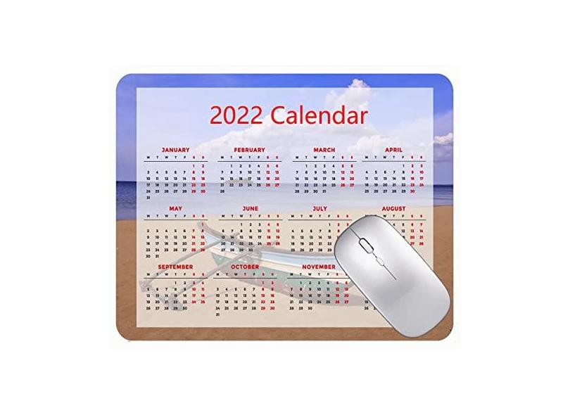 Mouse pad calendário 2022 com bordas costuradas, preto, para jogos, praia, barco, mar, nuvens, escritório, mouse pad