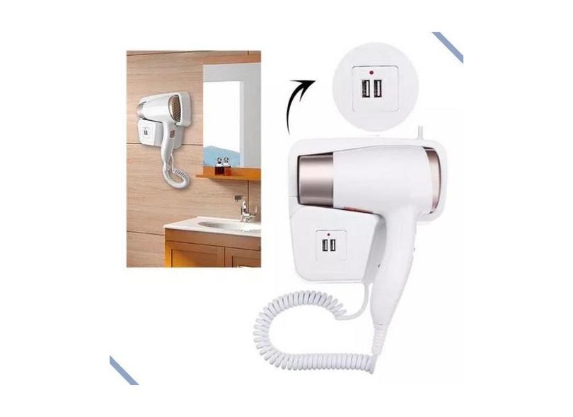 Secador de Cabelo Banheiro Hotel Motel 1500w com Suporte de Parede Car