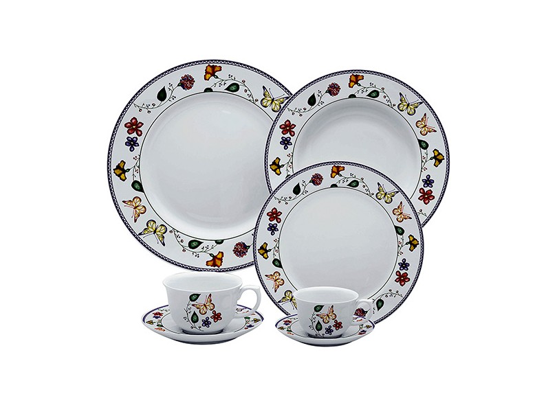Aparelho de Jantar Redondo de Porcelana 42 Peças - Oxford Porcelanas Flamingo Diana