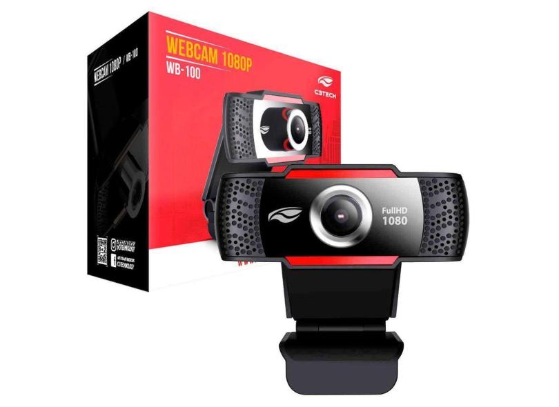 WebCam C3Tech WB-100BK, Resolução Full HD 1080p, USB 2.0, 2 MP, 30 FPS, Microfone Embutido